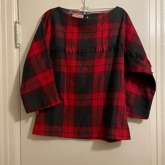 Graffsport Tops - Vintage Graffsport Wool Blend Red Green Tartan Plaid Fringe Blouse Size …